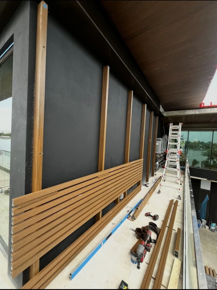 Decorative wall cladding during installation