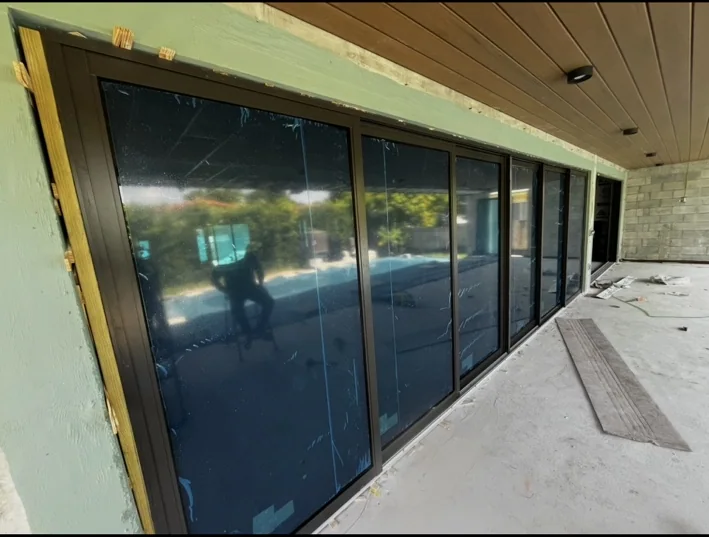 Installed sliding glass doors
