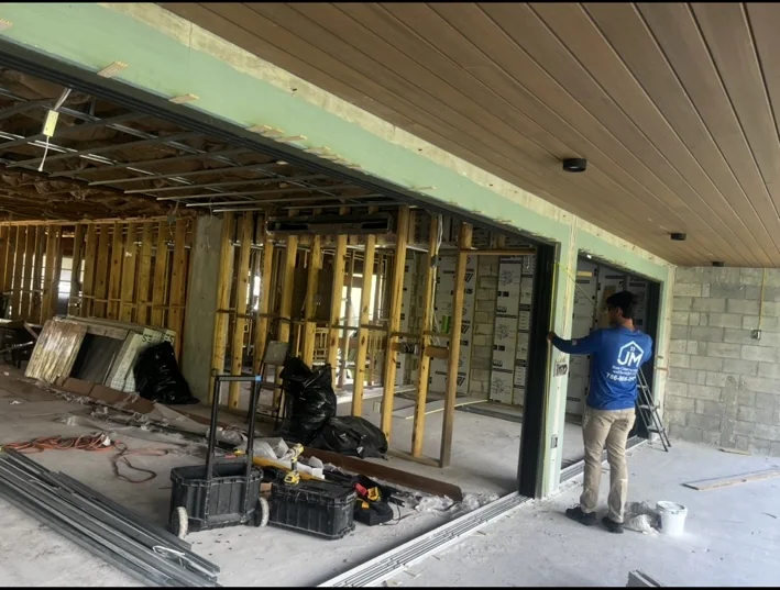 Sliding door opening during construction